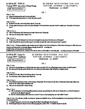 Bộ đề tham khảo thi học kì II môn Sinh học Lớp 11 (Ban KHTN) - Năm học 2018-2019 - Trường THPT Lê Hồng Phong
